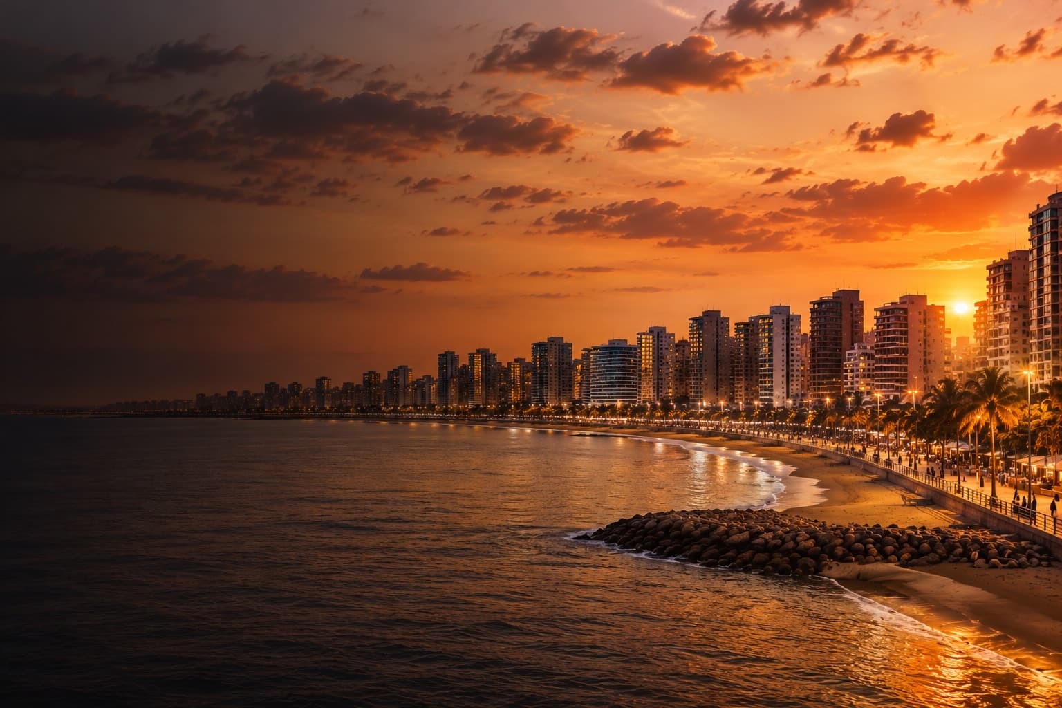 Beira-mar de Fortaleza ao entardecer